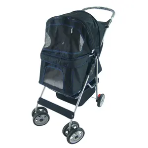 Wholesale Foldable Oxford Fabric Pet Stroller Dog Cat Small Animals 4 Wheels Pet Carrier Trolley Travel Outdoor