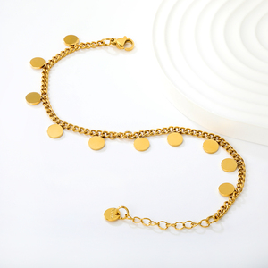 Pulsera de Cadena con Colgante de Disco Delicado para Mujer, Chapada en Oro de 18K, de Acero Inoxidable, Hipoalergénica y Resistente al Deslustre - Product Image 2