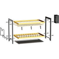 Égouttoir à vaisselle grande capacité à 2 niveaux antirouille pour comptoir de cuisine, avec porte-ustensiles amovible
