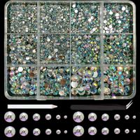 Manik-manik resin setengah lingkaran bentuk campuran, berkilau, dengan lem perekat, rhinestones flatback 3D glitter untuk dekorasi nail art, pakaian & sepatu