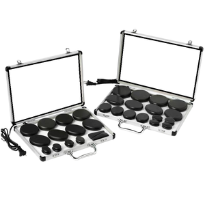 Ensemble de massage aux pierres chaudes électriques portables en basalte noir naturel de 18 pièces pour soulager les douleurs musculaires, améliorer la circulation, spa à domicile - Product Image 1