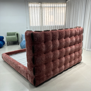 <span class=keywords><strong>Lit</strong></span> plateforme double XL moderne et luxueux en pin massif, durable, pour chambre à coucher ou hôtel, avec tissu Shynell gaufré, rose doux et moelleux de qualité supérieure - Product Image 5