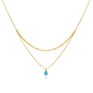 18k Gold Plated Stainless Steel Geometric Vintage Double Layer Beads Water Drop <b>Opal</b> Pendant <b>Necklace</b> Women's Party Fashion - Product Image 5