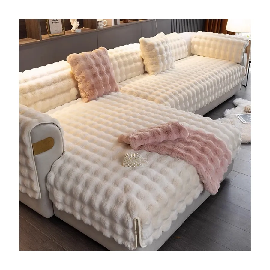 Beste Qualität geste ppte Polyester weiche und bequeme Kunst kaninchen Pelz Home Sofa bezug für Wohnkultur