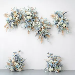 Customized wedding stage blue gold background decorative flowers