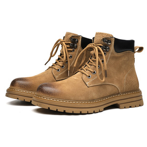 Bottes de travail en cuir véritable pour hommes, style britannique, avec sangle à la cheville et semelle en caoutchouc, confortables et respirantes, disponibles dans toutes les tailles. - Product Image 5