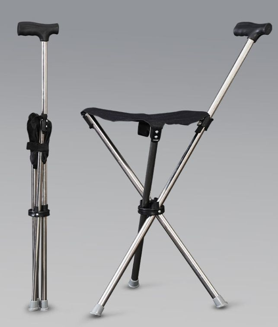Multifunctional Portable Climbing Cane Equipment Cane with Chair Foldable Walking Aid for Elderly Mobility Support