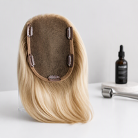 Topper en dentelle Shadow Root, cheveux humains 100% raides, blond pâle crémeux avec racines foncées naturelles, pour calotte affinée