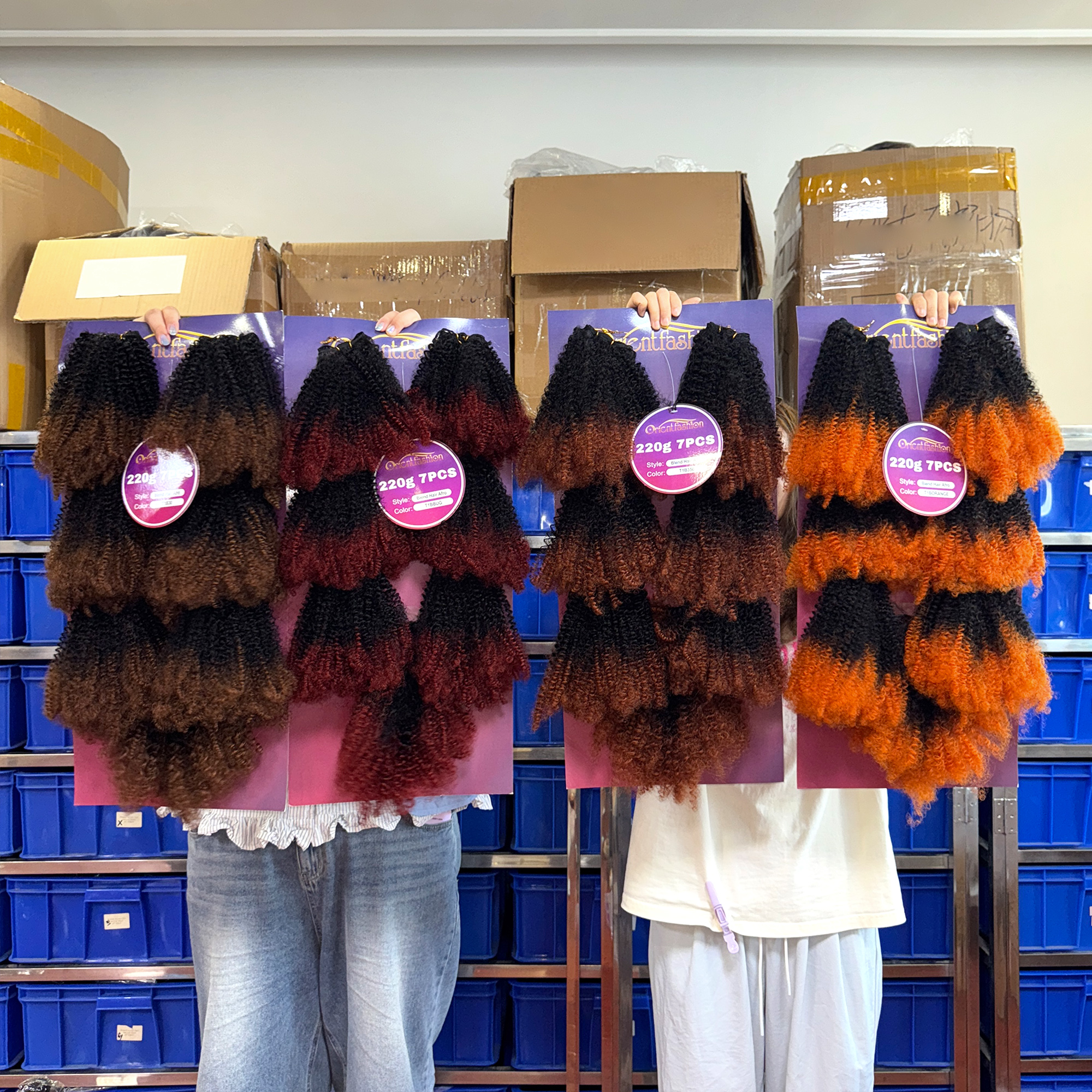 vast 7Pcs Afro Kinky Blend Hair Bundle Set With Closure Cheap Wholesale Human Synthetic Blended Hair Extension - Image 1
