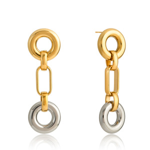 Geometric Drop Earrings Zinc Alloy Gold Silver Ring Chain Design Fashion Jewelry - Product Image 5