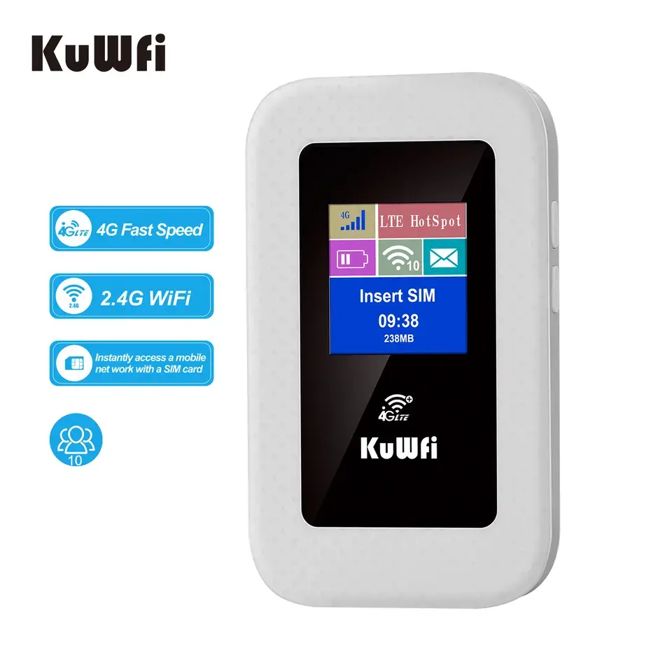 جهاز هوت سبوت عالي السرعة من KuWFi بجيب بطاقة sim 4g lte جهاز توجيه 4g مع بطارية
