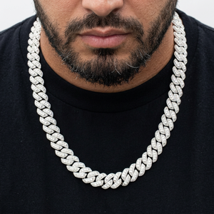 Solid 925 Sterling Men's <b>Silver</b> Plated Cubic Zirconia Link Chain Necklace Hiphop Style Zinc Alloy Jewelry - Product Image 1