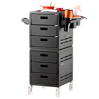 Chariot de Salon Noir Haute Qualité X5 en ABS et PP, 6 Tiroirs Doubles Extensibles, Roues en PU de 3 Pouces pour Sèche-Cheveux et Peignes, Idéal pour Salon de Coiffure
