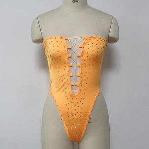 高品質ナイロンダンサーレディースワンピースポールホワイトABラインストーンストリッパー衣装女性セクシーボディスーツエキゾチックダンスウェア - Product Image 3