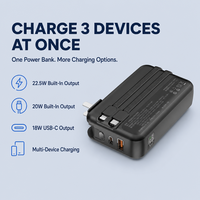 Batterie externe 30W USB-C avec prise murale CA et câbles intégrés doubles pour appareils mobiles, charge rapide 20000mAh