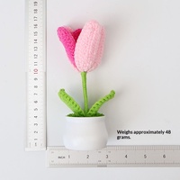 Bunga tulip rajutan tangan dalam pot, bunga mini rajutan dari benang, hiasan meja dan mobil, ready stock