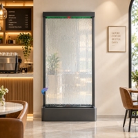 Fontaine murale à cascade LED en verre trempé et acier inoxydable moderne sur mesure, artisanale, pour intérieur, maison, hôtel, bureau