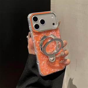 New Seashell Magnetic holder Phone case for iPhone 17 16 Pro Max iridescent shell texture <b>stand</b> Ombre laser Gradient back Cover - Product Image 2