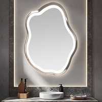 Miroir de courtoisie irrégulier à éclairage LED personnalisé Miroir de table décoratif moderne anti-buée à commande tactile pour coiffeuse