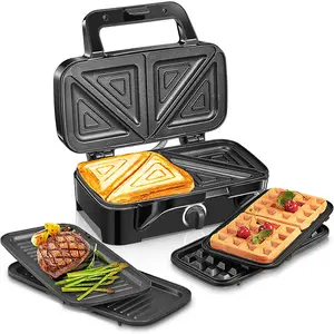 Waffle Maker 3 In 1 Sandwich Maker 1200W Panini Press With Removable Plates And 5-gear