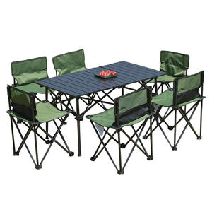 Ensemble table et chaises pliantes portables d'extérieur, 6 places, en alliage d'aluminium, rectangulaire, pour camping, pique-nique, barbecue - Product Image 1