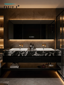 Lavabo Doble Estilo Hotel, de Lujo, con Aspecto de Piedra, Cerámica sin Juntas, Espejo Inteligente, Mueble de Baño - Product Image 1