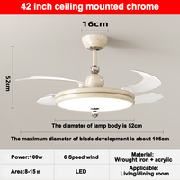 Lustre haut décoratif moderne de 42 pouces Led China Lampe de ventilateur de plafond rétractable avec lumières et télécommande et haut-parleur BT