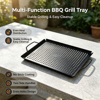Plaque de cuisson rectangulaire robuste pour barbecue, antiadhésive, avec poignées latérales, pour camping et barbecue en extérieur