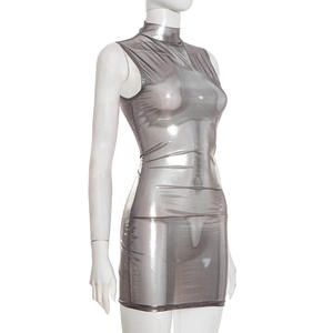 Robe de soirée sexy pour femmes Viviblook Q25DS454, robe moulante de couleur unie sans manches, robe mini transparente - Product Image 4