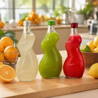 Bouteille de jus en verre à taille spirale personnalisée avec bouchon métallique coordonné en couleur pour bar à jus, vente en gros OEM ODM