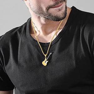 قلادة قلادة على شكل غيتار من Zhongzhe للرجال قلادة شخصية جذابة من الفولاذ المقاوم للصدأ مضادة للتشويه قلادة هدايا لمشغل المجوهرات الحر - Product Image 2