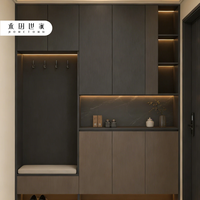 Meuble à chaussures en bois sur mesure de style italien moderne avec bande lumineuse LED, facile à assembler et peu encombrant pour l'entrée, le porche ou le salon