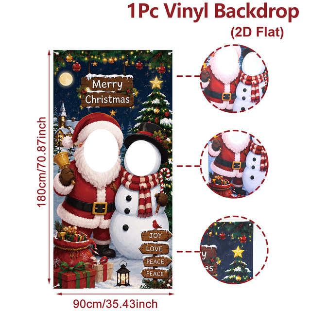 Wholesale Vinyl Christmas Photo Backdrop Circular Hollow Frame Design Holiday Party Selfie Booth Background Decoration Props
