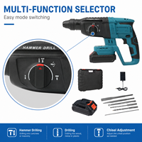 Marteau perforateur électrique multifonction sans balais au lithium, 3 modes (perçage/martelage/pique), avec embouts de différentes tailles, burin, chargeur et boîte à outils