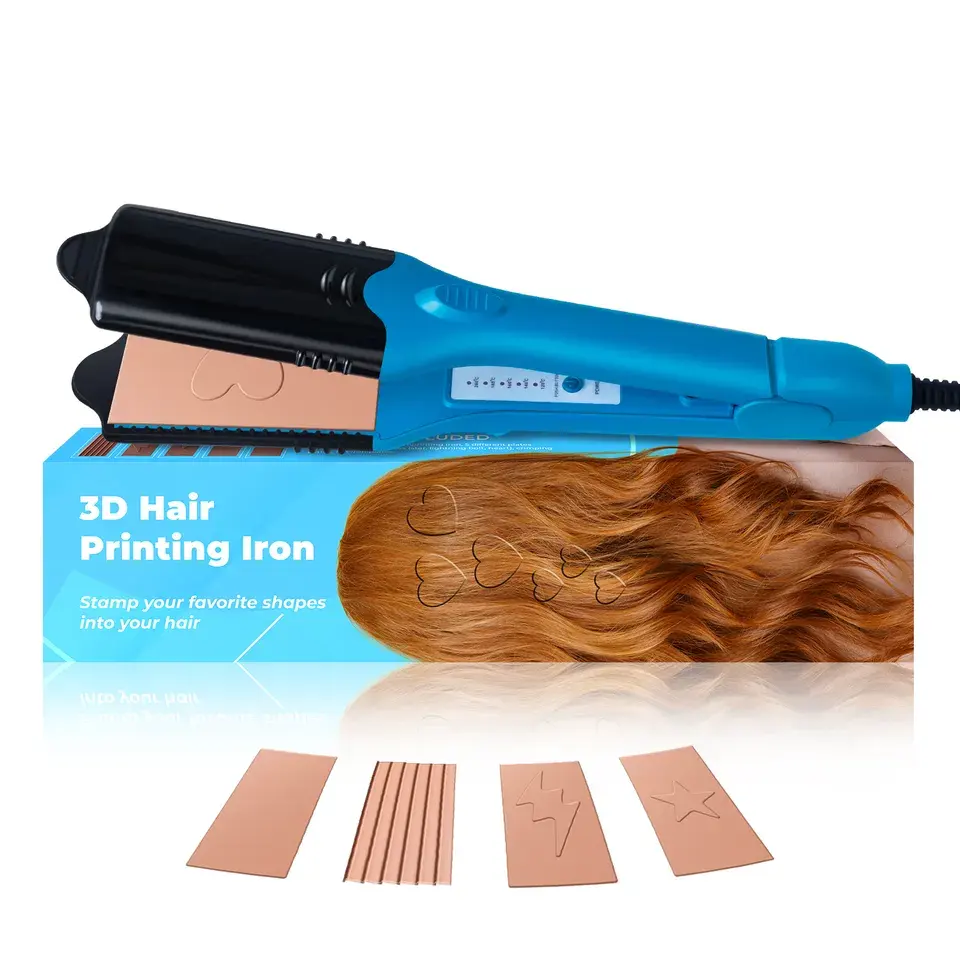 Popiron 3d Hair Stamper Star heart Hair Crimp Curler changeable Heat Plates Hair Imprinting iron for halloween