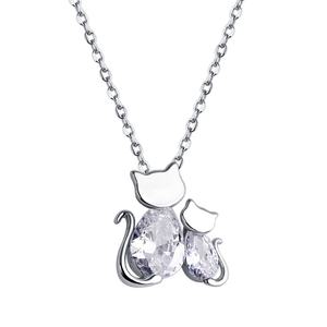 Collier tendance chat en argent sterling plaqué rhodium avec zircon, pendentif mère et fils, bijoux pour la famille et les fiançailles/mariages - Product Image 1