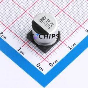Condensateur électrolytique hybride solide-liquide en aluminium SMD, 118EC456, D10xL10.5mm, 220uF, 20%, 35V, 2.5A-100kHz - Product Image 1