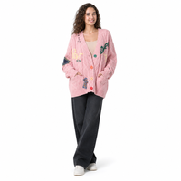 Grenzüberschreitender Winter-Neuheit: Farbblockierter, Lässiger V-Ausschnitt Einreihiger Cardigan-Pullover für Damen im Koreanischen Stil