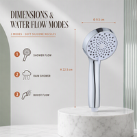 Pommeau de Douche Portable Réglable à Bouton-Poussoir en Plastique ABS, Finition Chromée, Design Moderne pour Hôtels, Ensemble Combiné 3 Fonctions