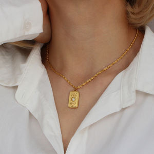 Collana con ciondolo tarocchi in stile 3D in acciaio inossidabile impermeabile Non appannato gioielli collana con mazzo di carte dei tarocchi quadrati in oro - Product Image 4