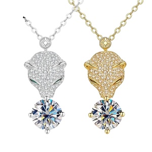 Collar con Colgante de Cabeza de <span class=keywords><strong>Pantera</strong></span> Iced Out con Moissanita, Plata de Ley 925 Bañada en Oro, 1ct Multicolor, Estilo Hip Hop, Venta al por Mayor - Product Image 1