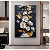 Décoration Murale Moderne Nordique de Luxe, Tableau Abstrait Noir Stéréoscopique à Motifs Floraux, Art Minimaliste pour Fond de Canapé de Salon