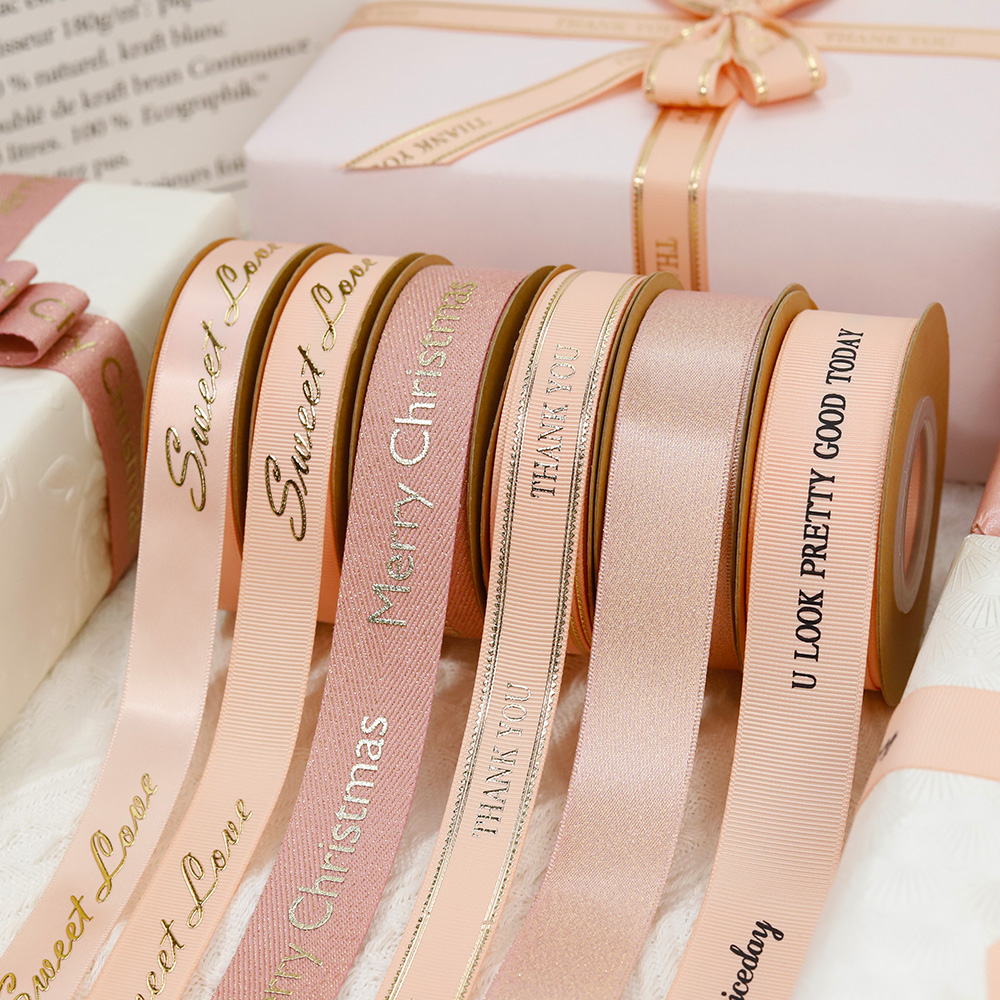 Webbing Factory Wholesale Custom 3d Gold Foil Decorative Gift Wrap Printed Grosgrain Ribbon With logo