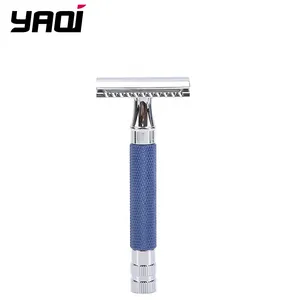 RTS YAQI-maquinilla de afeitar de Metal para hombre, de doble hoja maquinilla de afeitar, de seguridad, Color azul, mango pesado