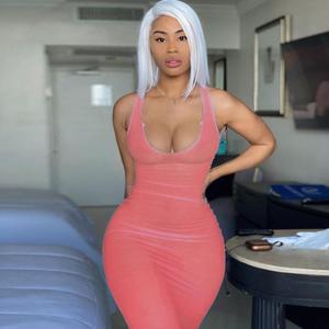 2026 Rib gebreide simpele ronde hals mouwloze bodycon maxi elegante dames effen outfit lente zomer casual feest lange jurk - Product Image 5