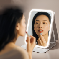 Miroir cosmétique à LED avec lumière, cadre carré en plastique, pliable, portable, pour table de maquillage, dortoir d'étudiant, bureau