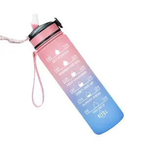 32盎司双酚a免费1加仑励志Tritan运动塑料水瓶，带吸管时间标记