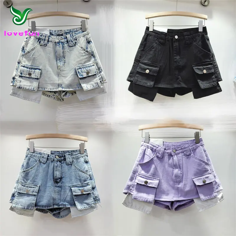 Hot sales 2023 Mini Denim Cargo Skirts Women Fashion High Waist Straight A-line Shorts Skirt