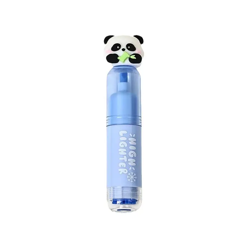 Large Volume Highlighter with Stamp Cute Panda Figure Long Lasting Multi-Color Set 6pcs Marker Pens School Supplies Stationery