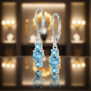 Boucles d'oreilles en forme de goutte bleu saphir pour femmes, en alliage, avec serti à griffes, bijoux de fête à la mode E498 - Product Image 2